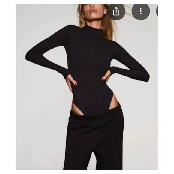 NWT Skims Cotton Rib Long Sleeve Turtleneck in Soot - Picture 1 of 6